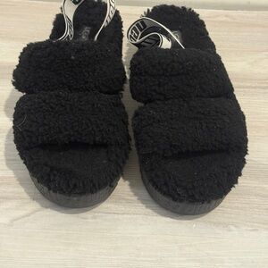 UGG Black Fuzzy Platform Sandals